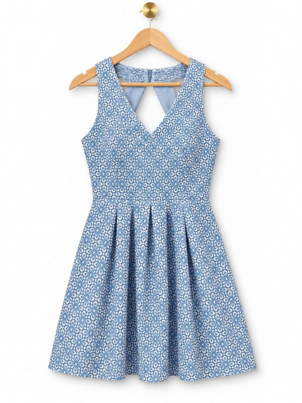 Banana Republic Blue White Jacquard Fit & Flare Dress Size 4 Pockets Preppy